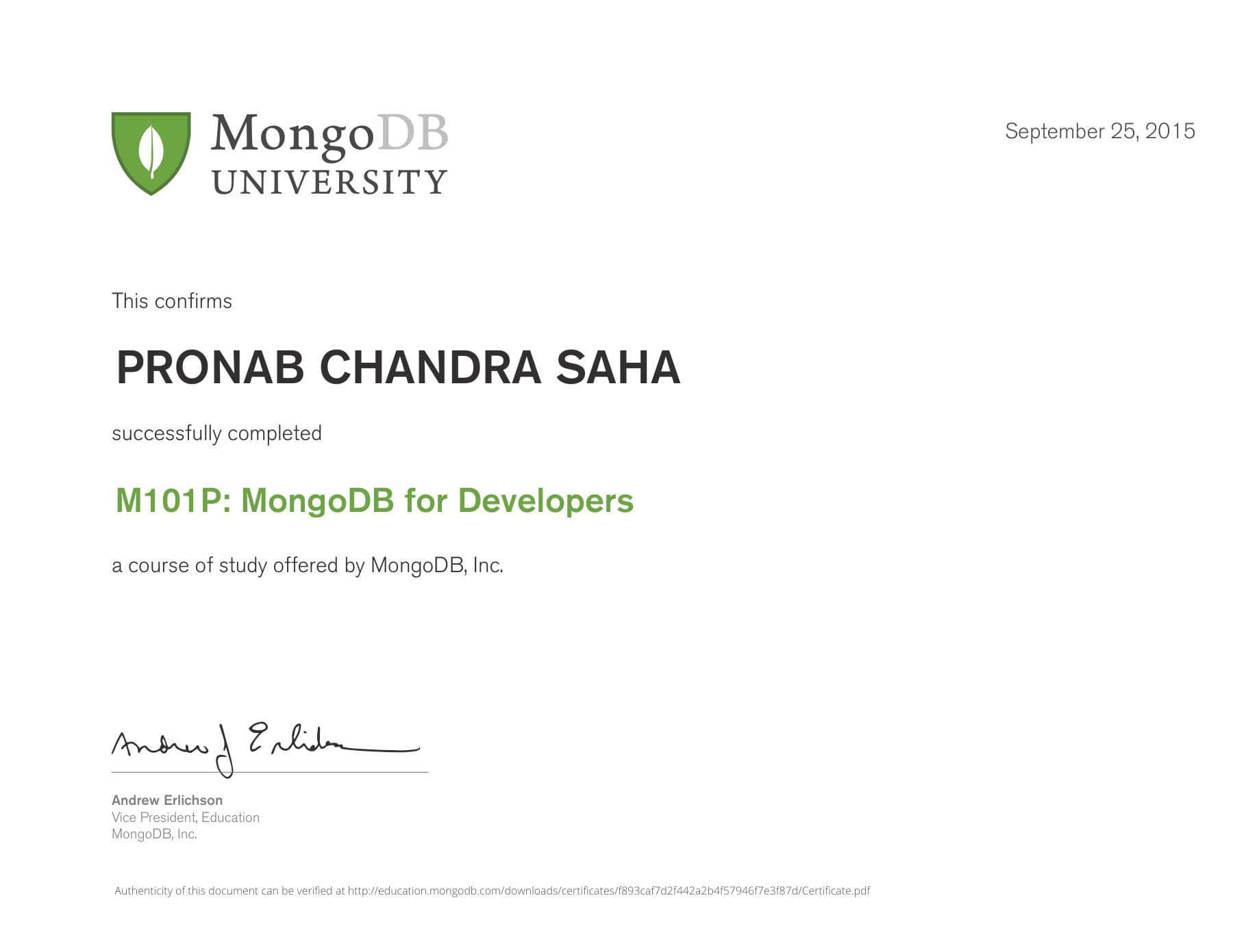 M101P: MongoDB for Developers — MongoDB, Inc.