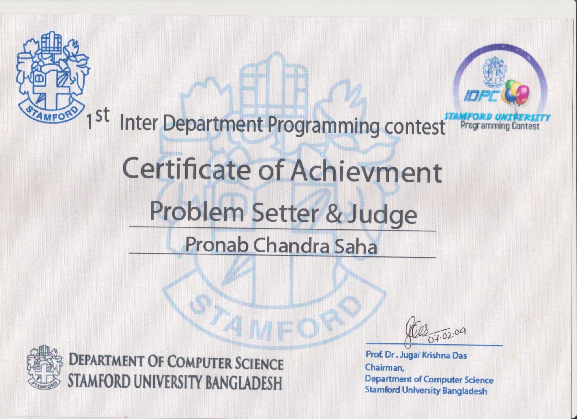 1st Inter Department Programming Contest — Dept. of Computer Science, Stamford University Bangladesh